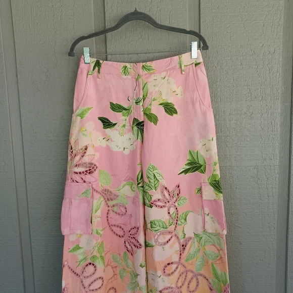 Hemant And Nandita Pakhi Cargo Pant Women Boho Floral Embroidery Cotton Pockets - Picture 3 of 15